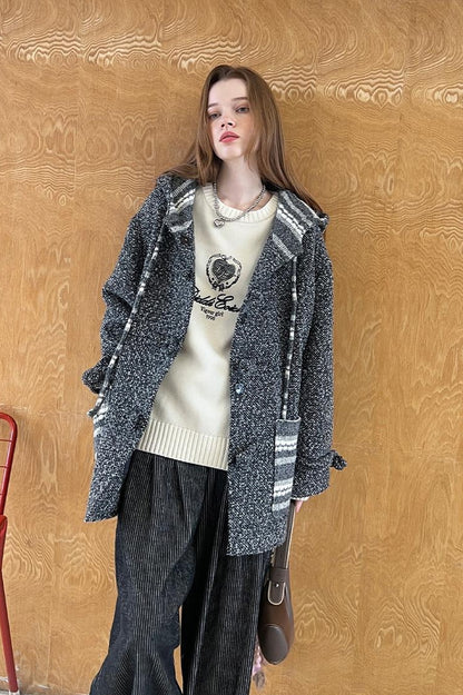 DIDDI MODA Vintage Loop Hooded Wool Coat