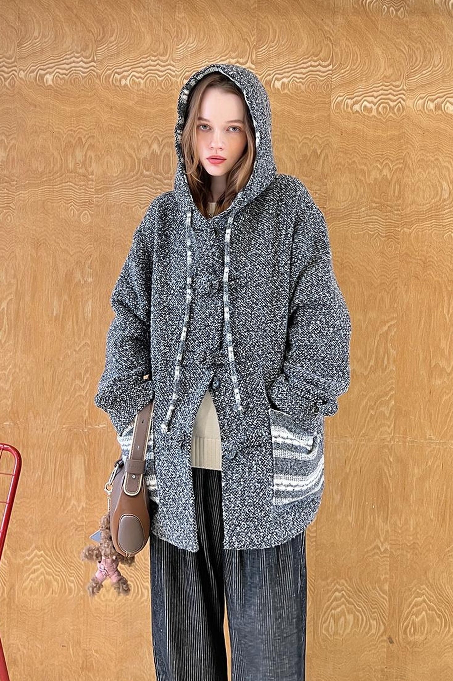 DIDDI MODA Vintage Loop Hooded Wool Coat
