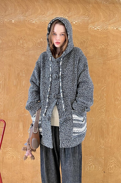 DIDDI MODA Vintage Loop Hooded Wool Coat