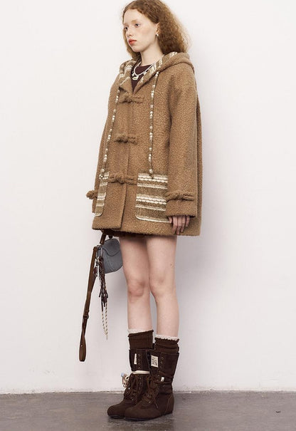 DIDDI MODA Vintage Loop Hooded Wool Coat