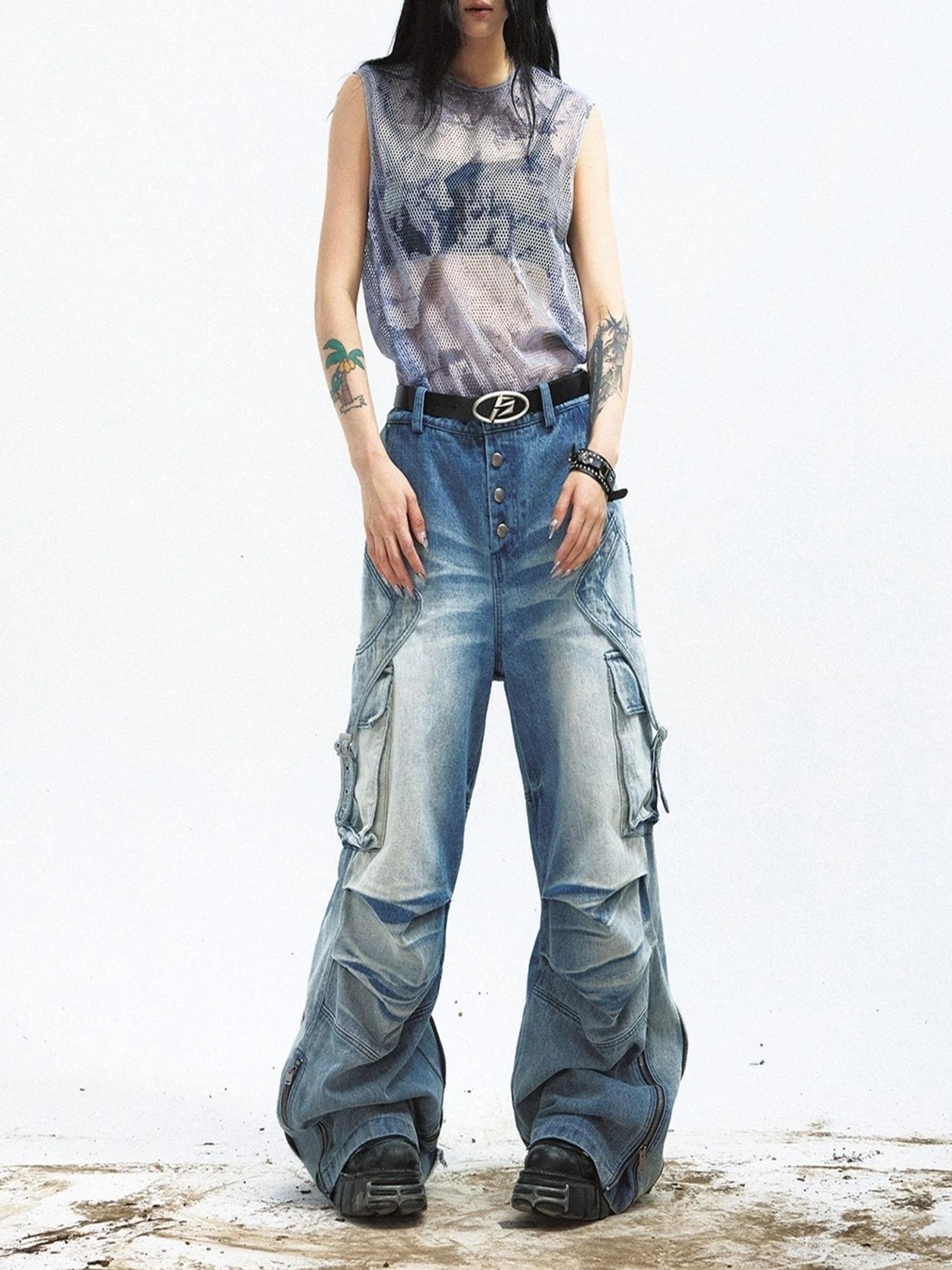 Vintage Matte Silver Toned Full Grain Leather Unisex Belt