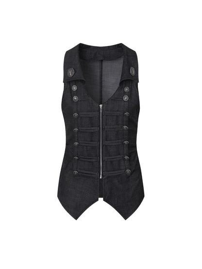 DoublePunch Vintage Metal Button Zip Vest For Women Slim Waist Vests