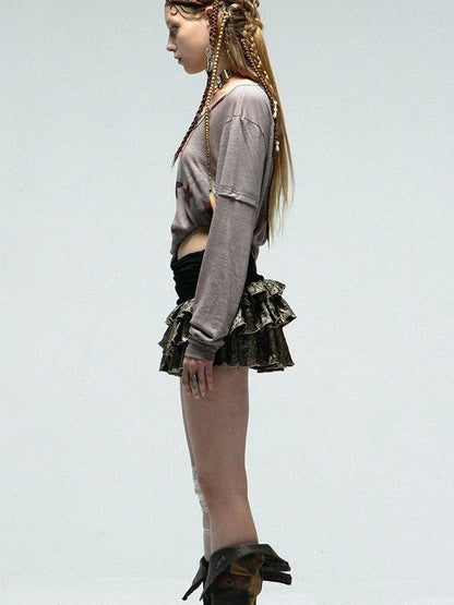 Vintage Metallic Satin Layered Ruffle Mini Cake Dress