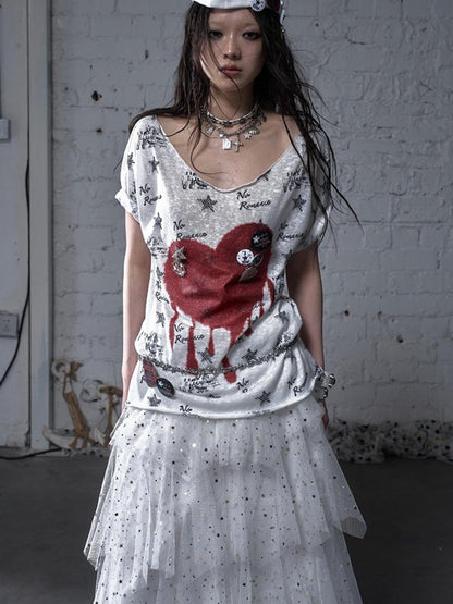 NO ROMANCE Vintage Navy Distressed Print Oversized Crewneck T-Shirt