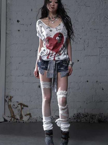 NO ROMANCE Vintage Navy Distressed Print Oversized Crewneck T-Shirt