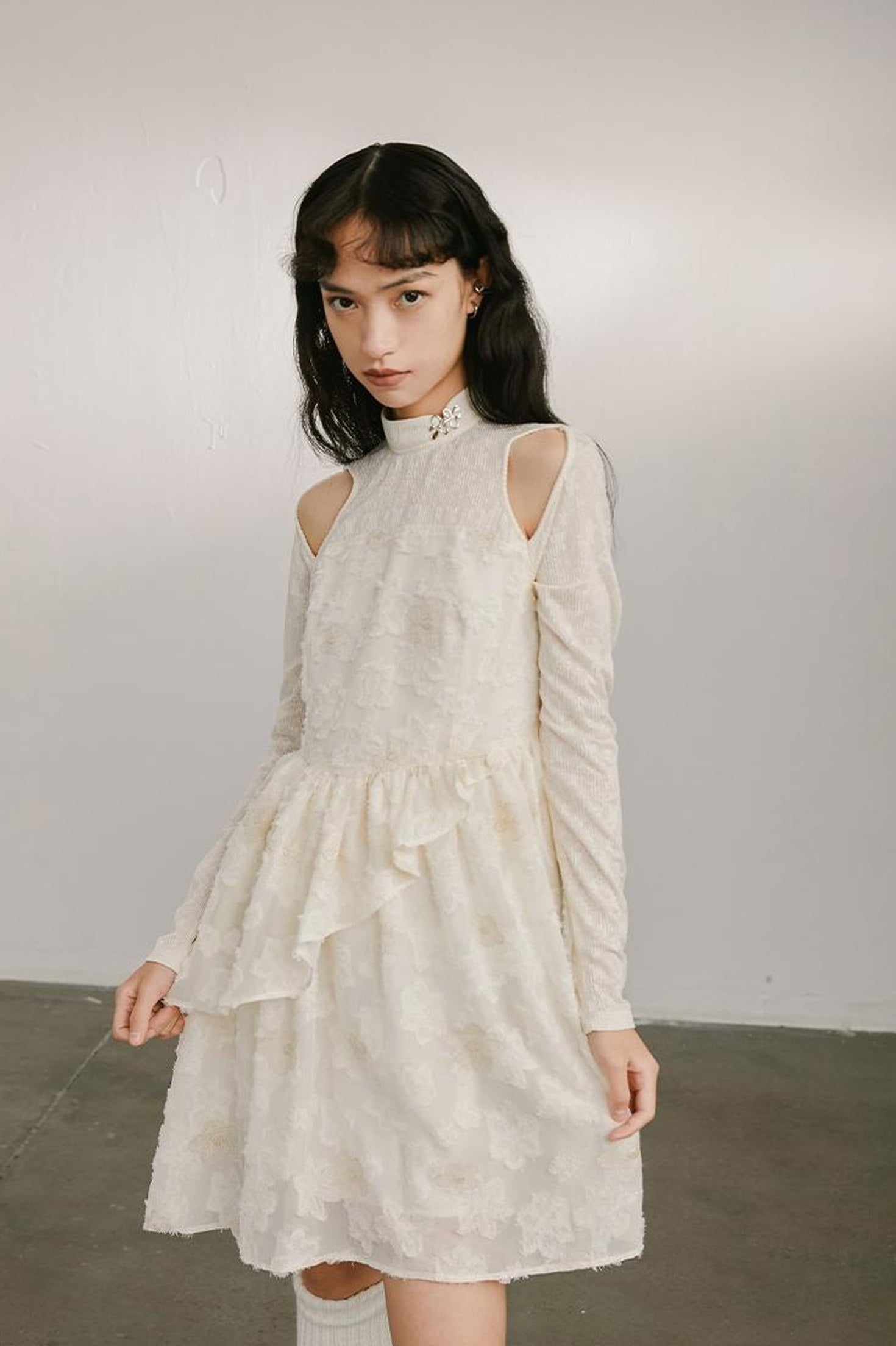 DIDDI MODA Vintage Off Shoulder Knit Dress With Lace Detail