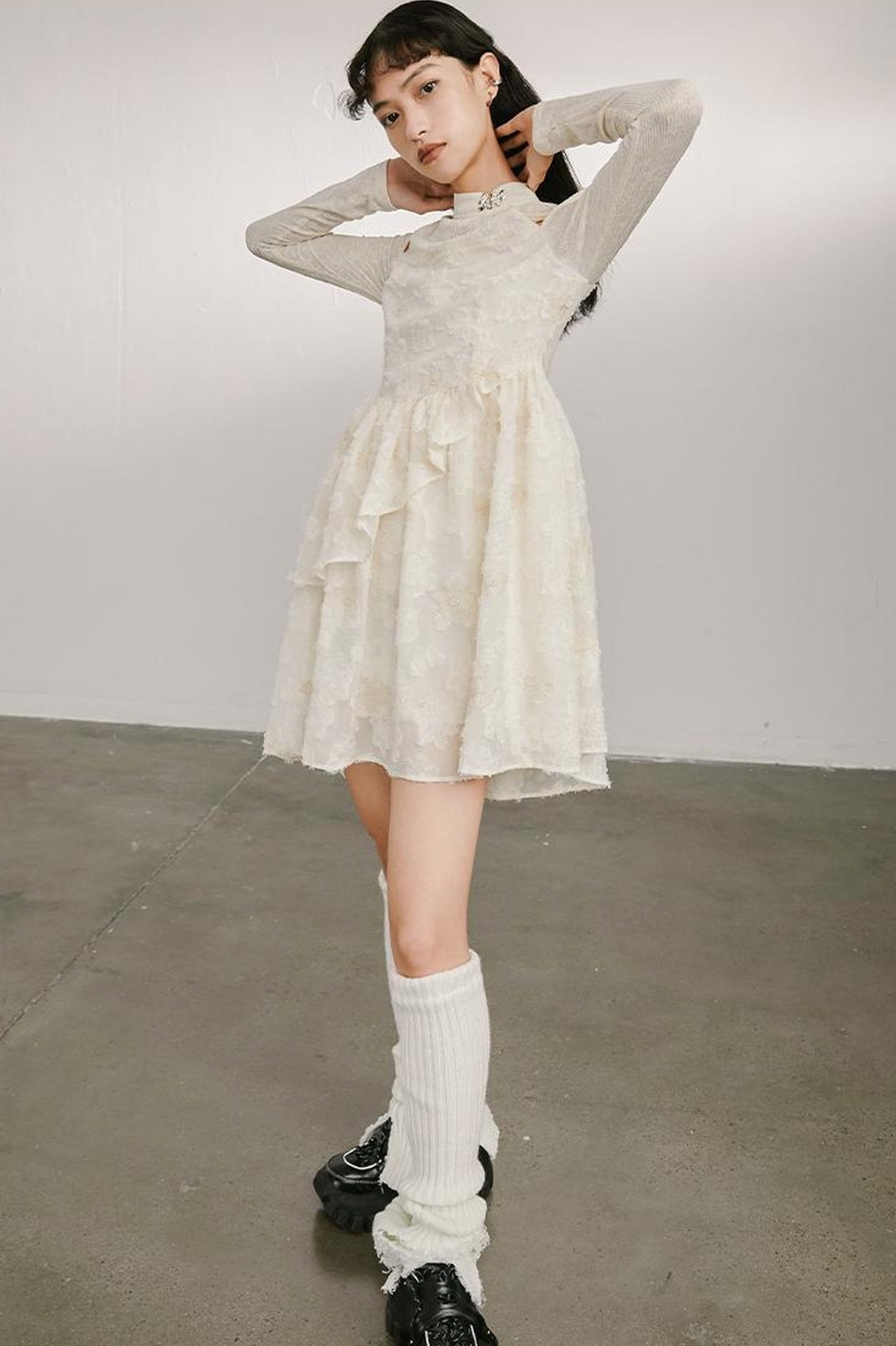 DIDDI MODA Vintage Off Shoulder Knit Dress With Lace Detail