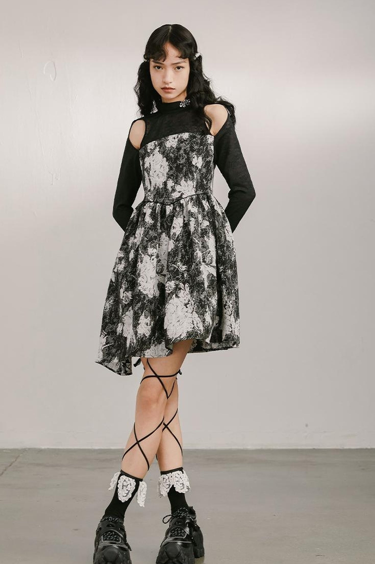 DIDDI MODA Vintage Off Shoulder Knit Dress With Lace Detail