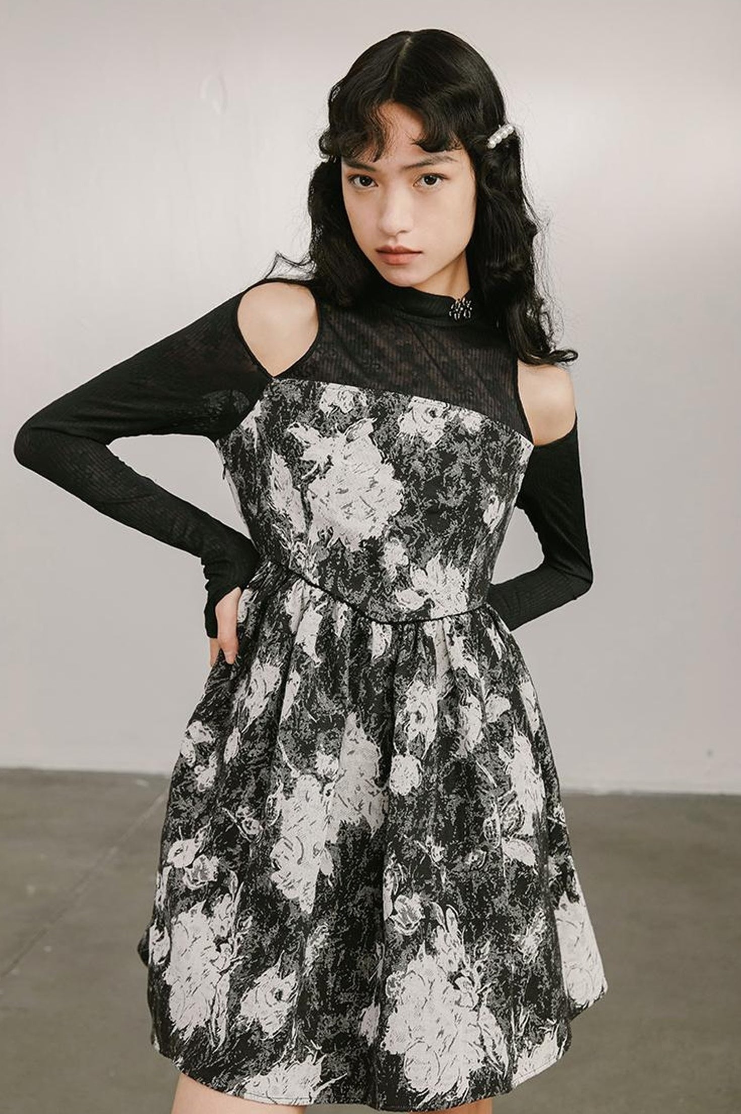 DIDDI MODA Vintage Off Shoulder Knit Dress With Lace Detail