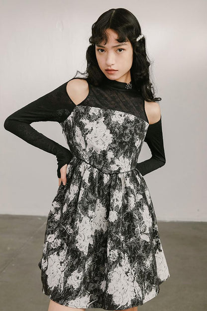 DIDDI MODA Vintage Off Shoulder Knit Dress With Lace Detail