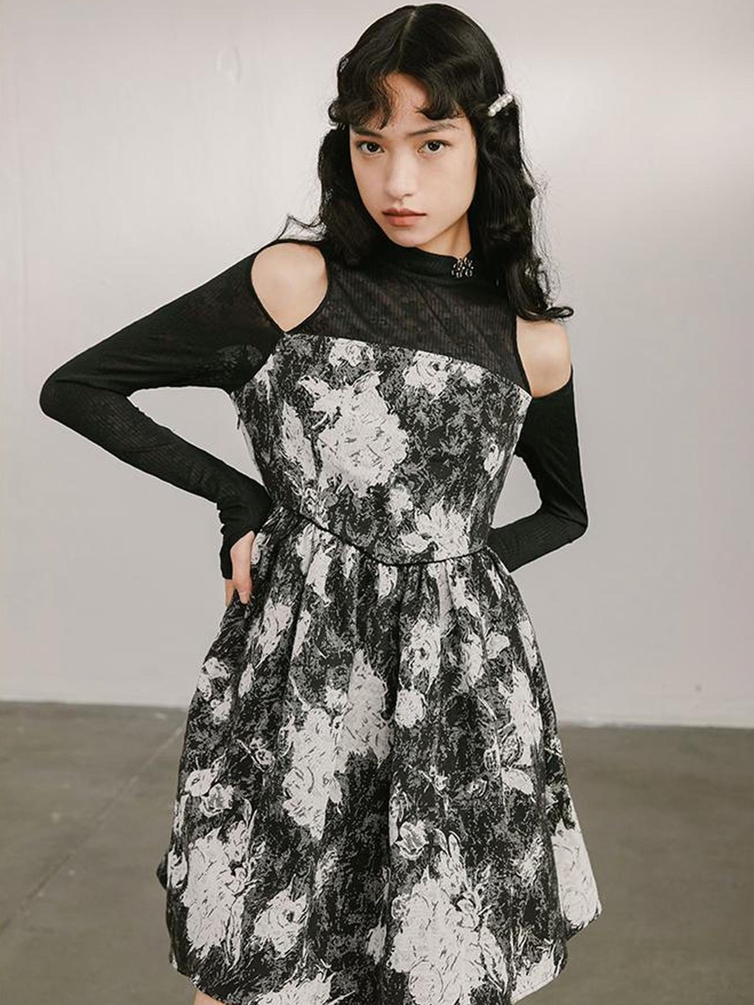 DIDDI MODA Vintage Off Shoulder Knit Dress With Lace Detail