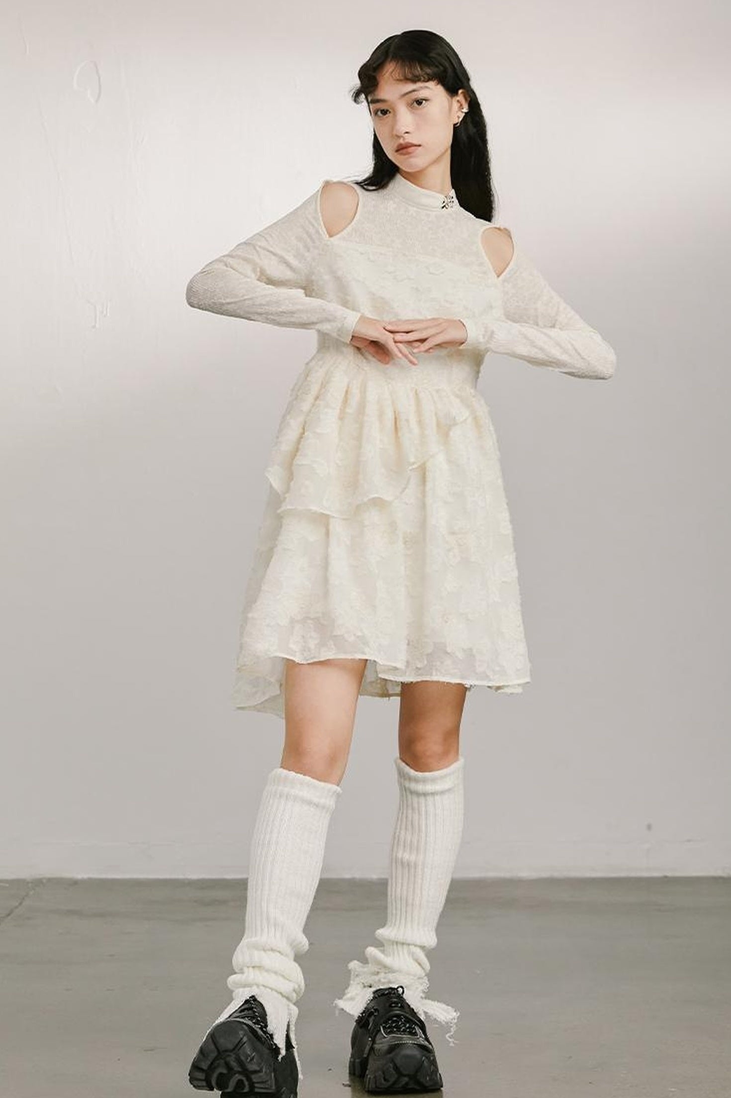 DIDDI MODA Vintage Off Shoulder Knit Dress With Lace Detail