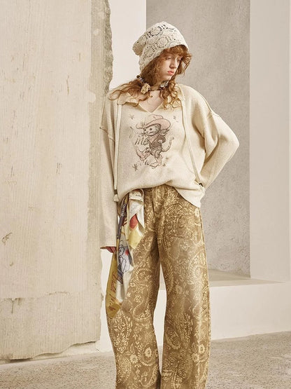 Vintage Paisley Washed Straight Leg Jeans