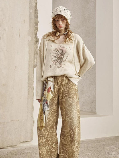 Vintage Paisley Washed Straight Leg Jeans