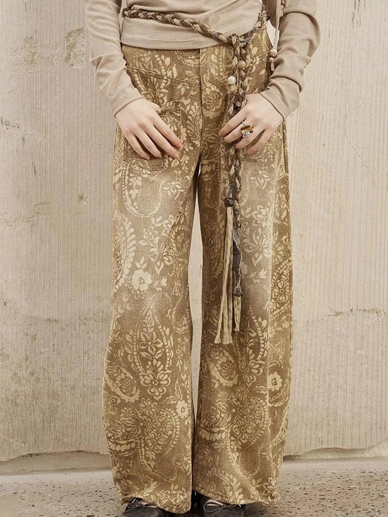 Vintage Paisley Washed Straight Leg Jeans