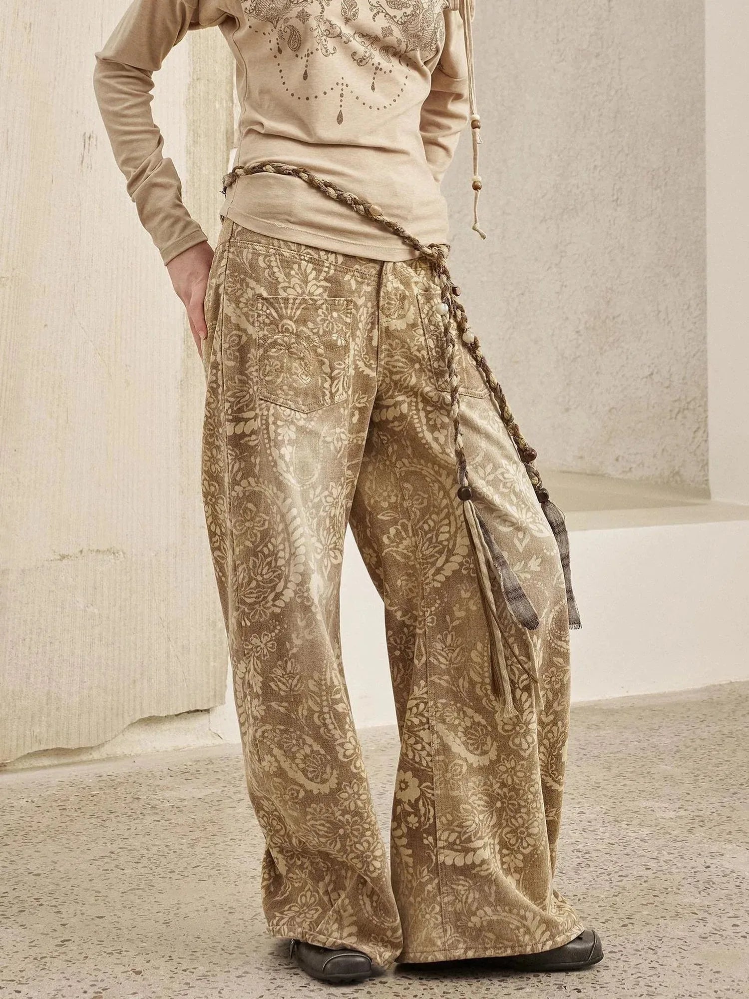 Vintage Paisley Washed Straight Leg Jeans