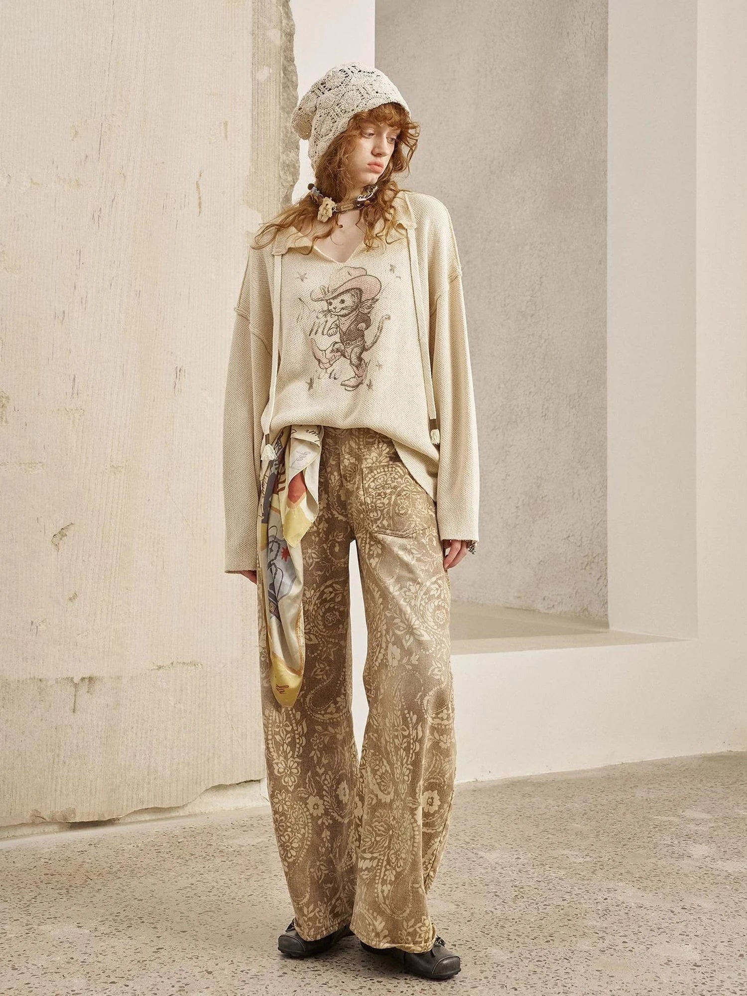 Vintage Paisley Washed Straight Leg Jeans