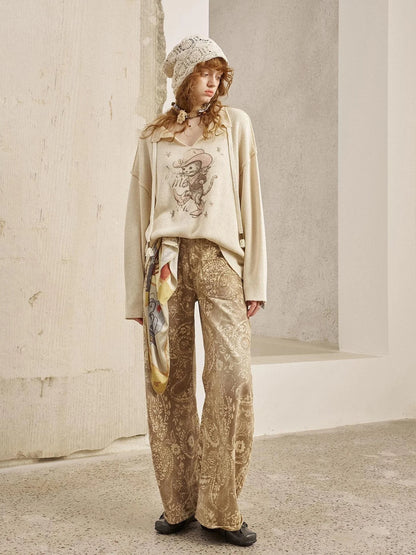 Vintage Paisley Washed Straight Leg Jeans