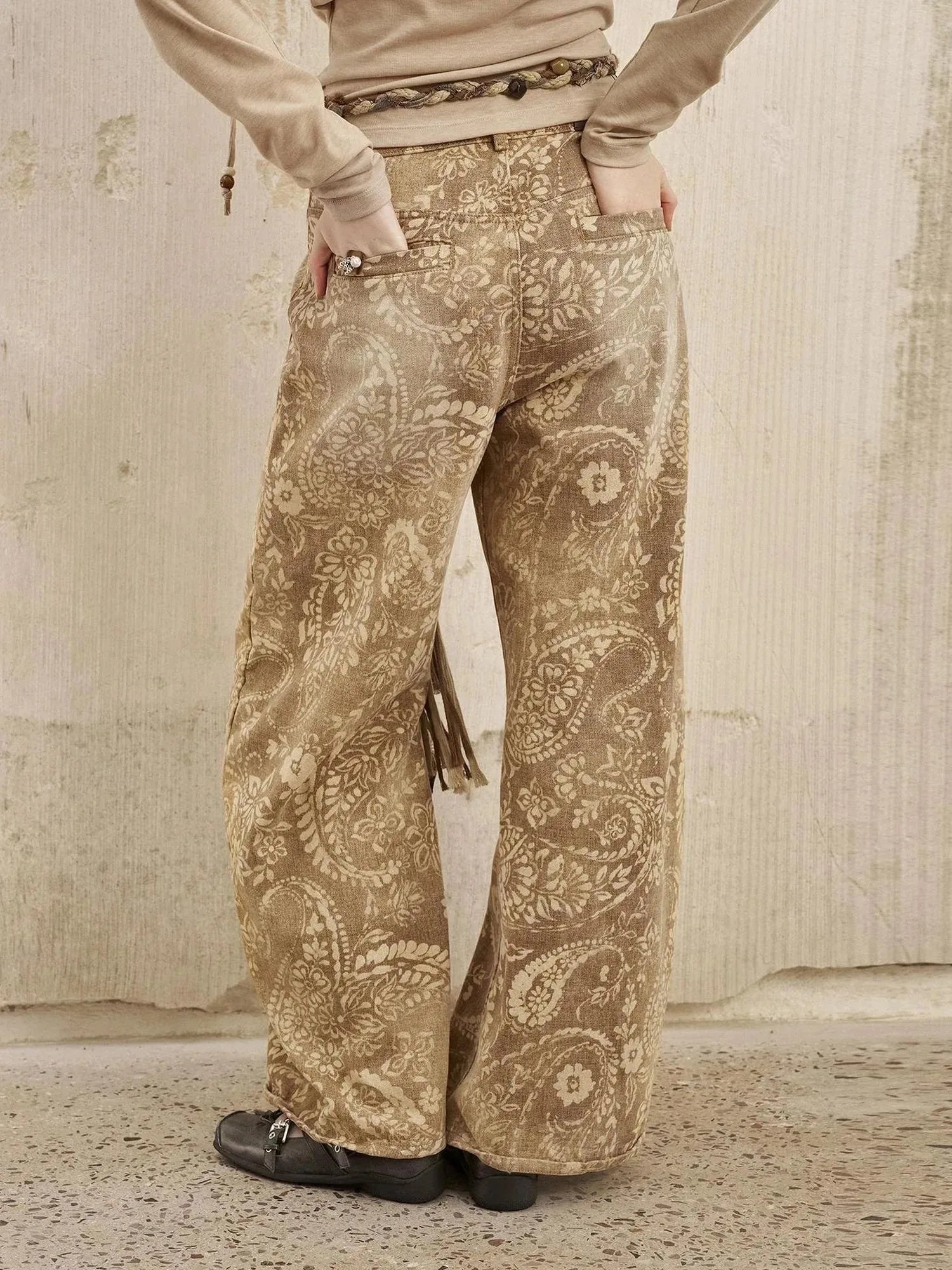 Vintage Paisley Washed Straight Leg Jeans