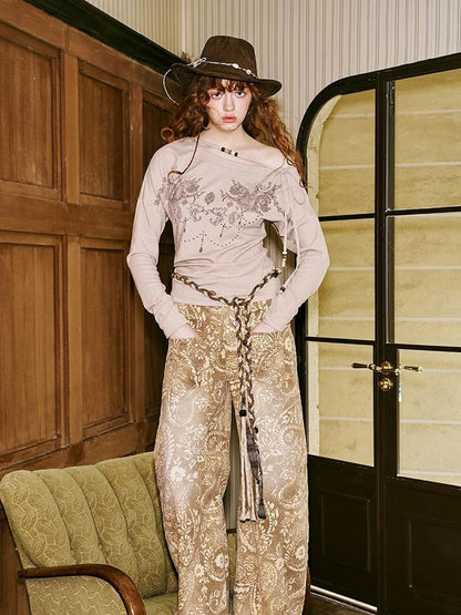 Vintage Paisley Washed Straight Leg Jeans