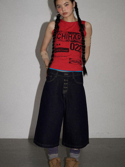Achihara Vintage Pixel Print Summer Women S Cotton Knit Vest