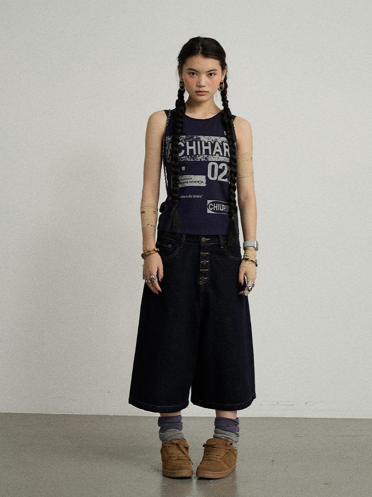 Achihara Vintage Pixel Print Summer Women S Cotton Knit Vest