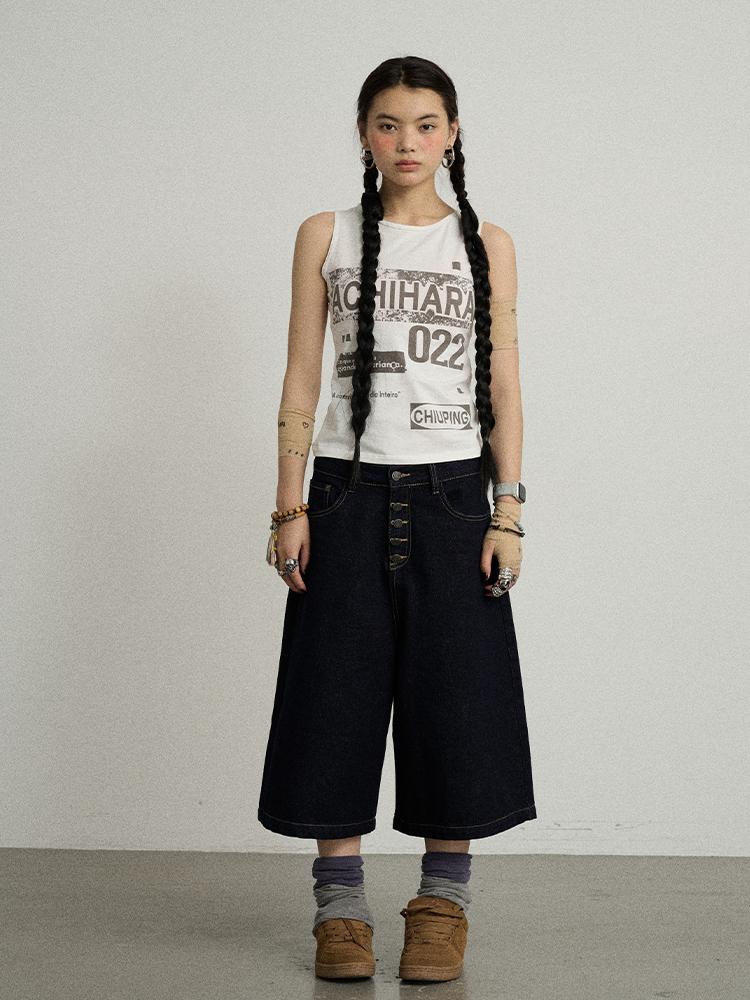 Achihara Vintage Pixel Print Summer Women S Cotton Knit Vest