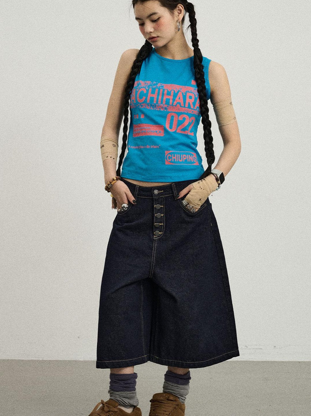Achihara Vintage Pixel Print Summer Women S Cotton Knit Vest