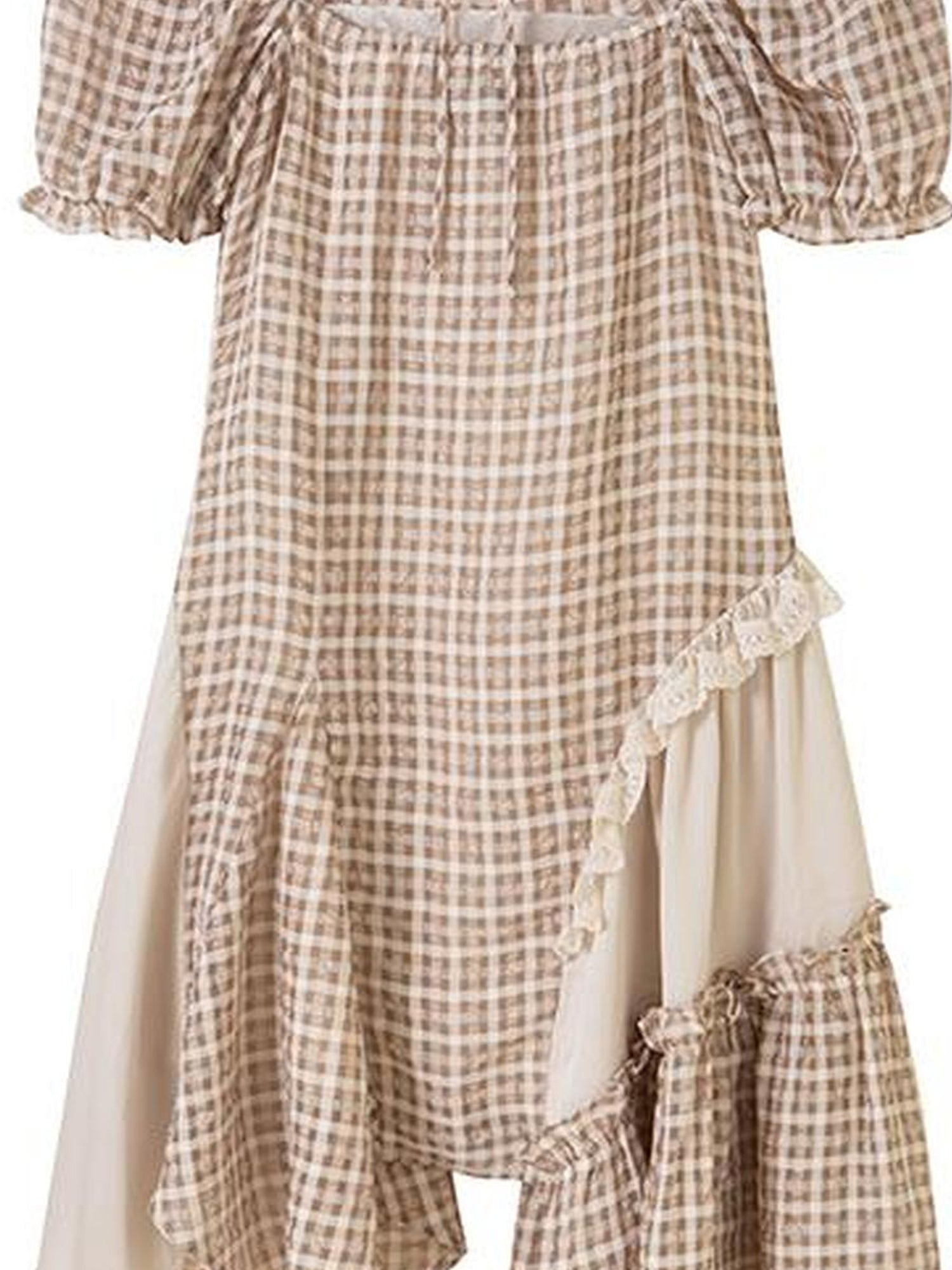 DIDDI MODA Vintage Plaid Halter Dress With Asymmetric Hem Lace Trim