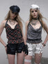 NO ROMANCE Vintage Plaid Mesh Halter Top Slim Fit Blouse