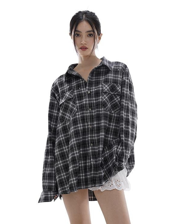 Vintage Plaid Oversized Boyfriend Shirt