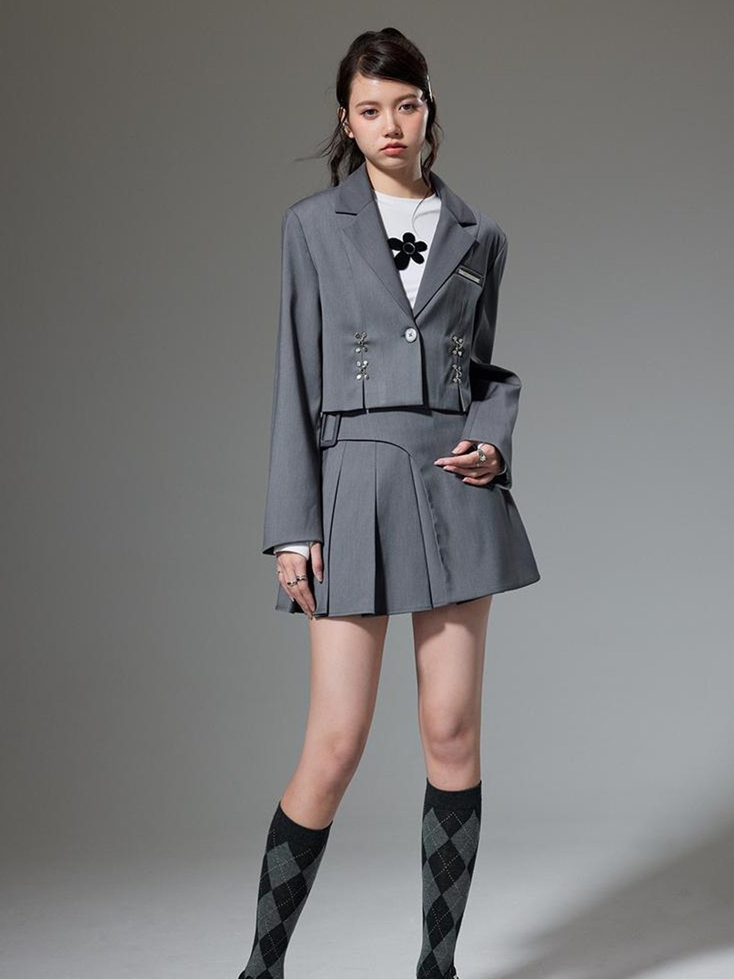 DIDDI MODA Vintage Plaid Schoolgirl Blazer Set
