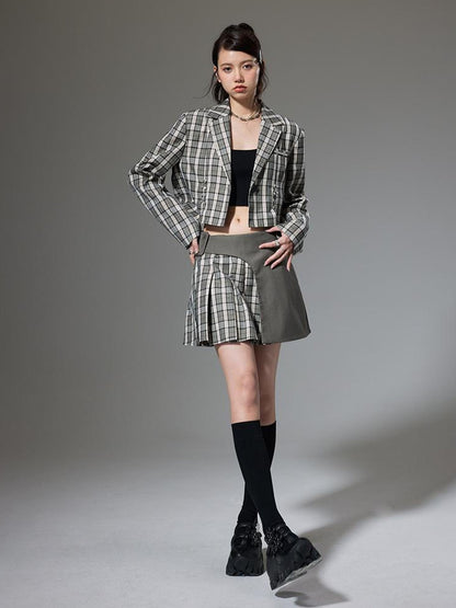 DIDDI MODA Vintage Plaid Schoolgirl Blazer Set