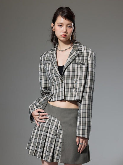 DIDDI MODA Vintage Plaid Schoolgirl Blazer Set