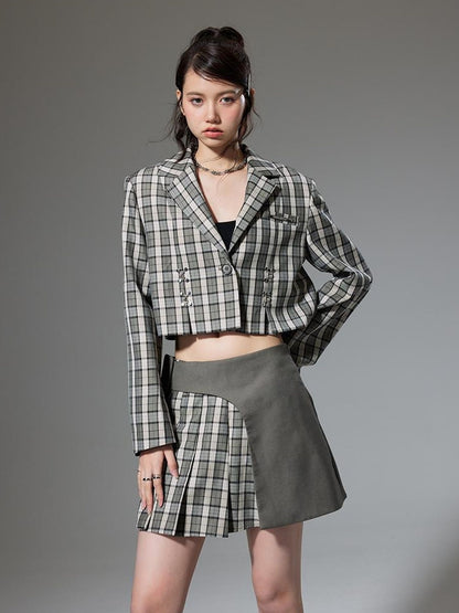DIDDI MODA Vintage Plaid Schoolgirl Blazer Set