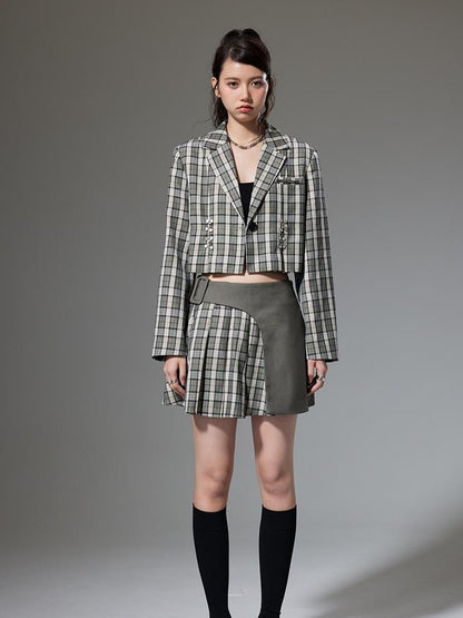 DIDDI MODA Vintage Plaid Schoolgirl Blazer Set