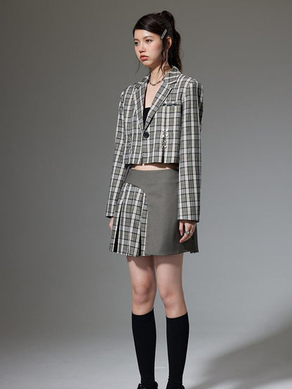 DIDDI MODA Vintage Plaid Schoolgirl Blazer Set