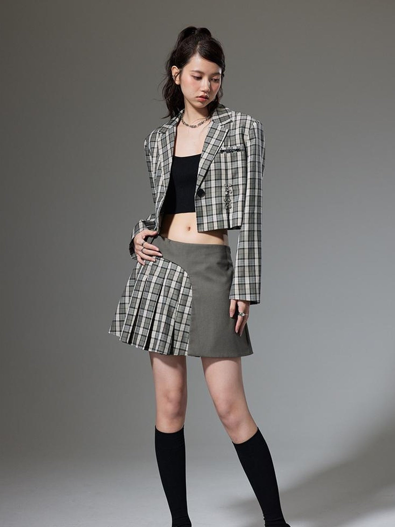 DIDDI MODA Vintage Plaid Schoolgirl Blazer Set