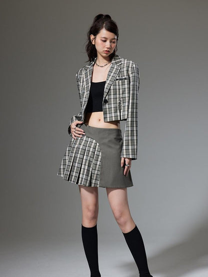 DIDDI MODA Vintage Plaid Schoolgirl Blazer Set