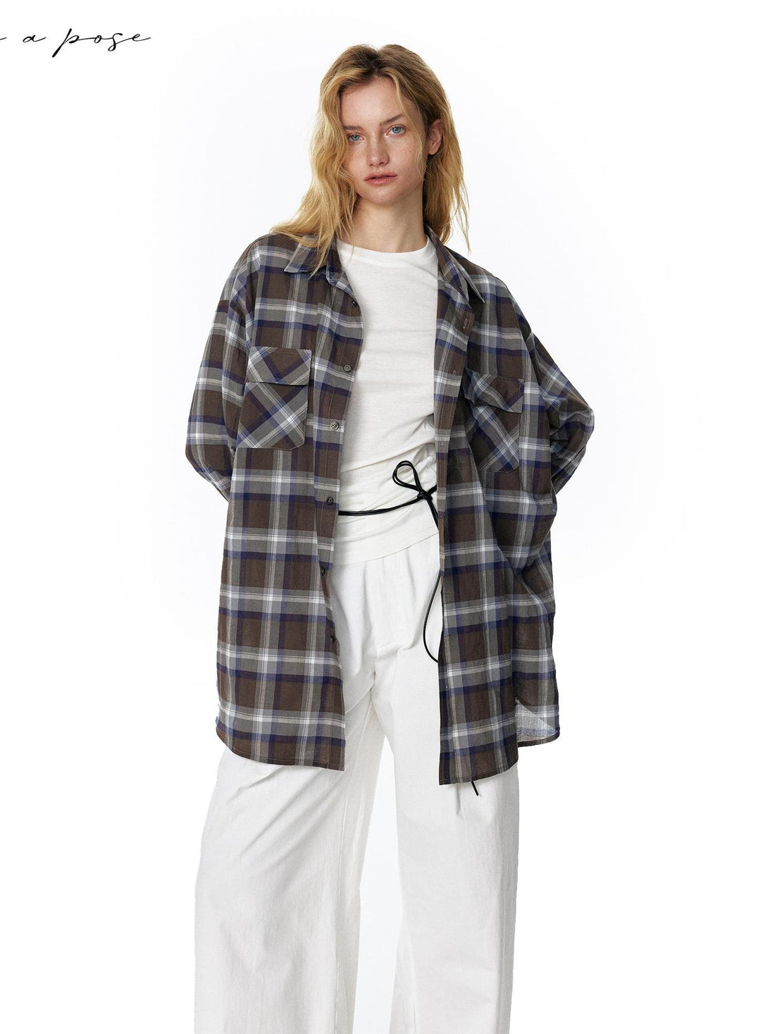 STRIKE A POSE Vintage Plaid Shirt Long Sleeve Minimalist Chic Shirt
