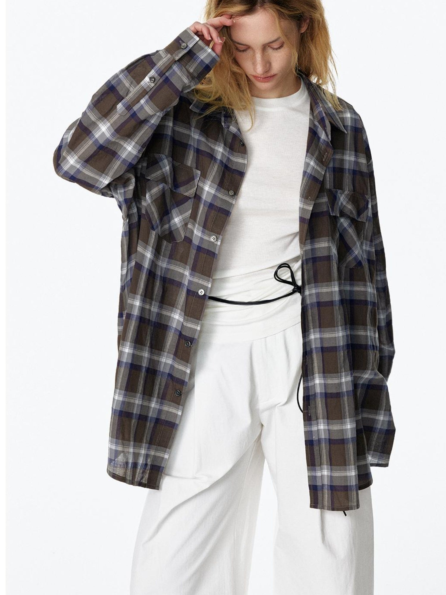 STRIKE A POSE Vintage Plaid Shirt Long Sleeve Minimalist Chic Shirt
