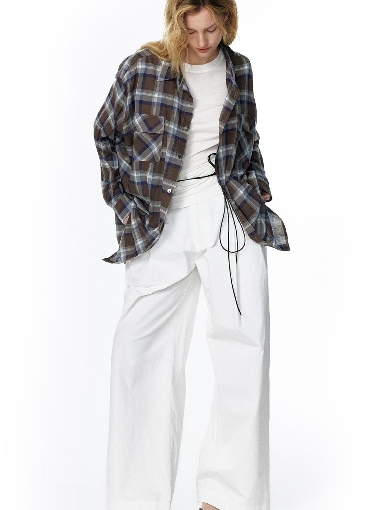 STRIKE A POSE Vintage Plaid Shirt Long Sleeve Minimalist Chic Shirt