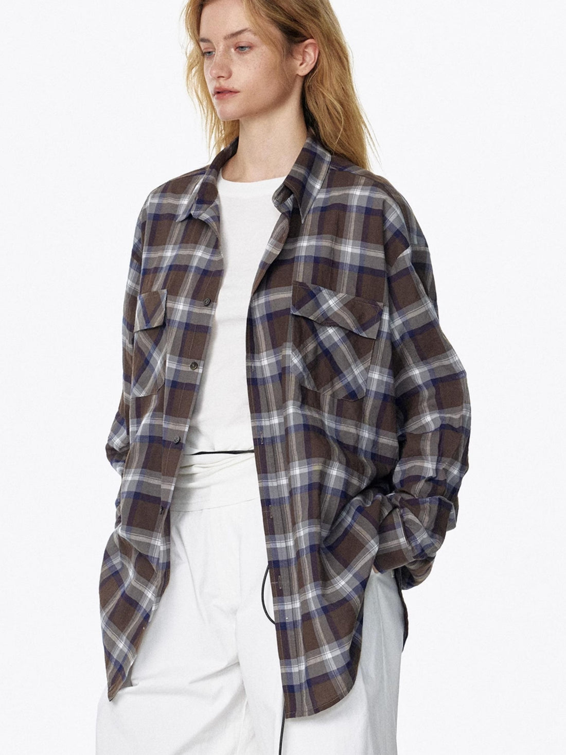 STRIKE A POSE Vintage Plaid Shirt Long Sleeve Minimalist Chic Shirt