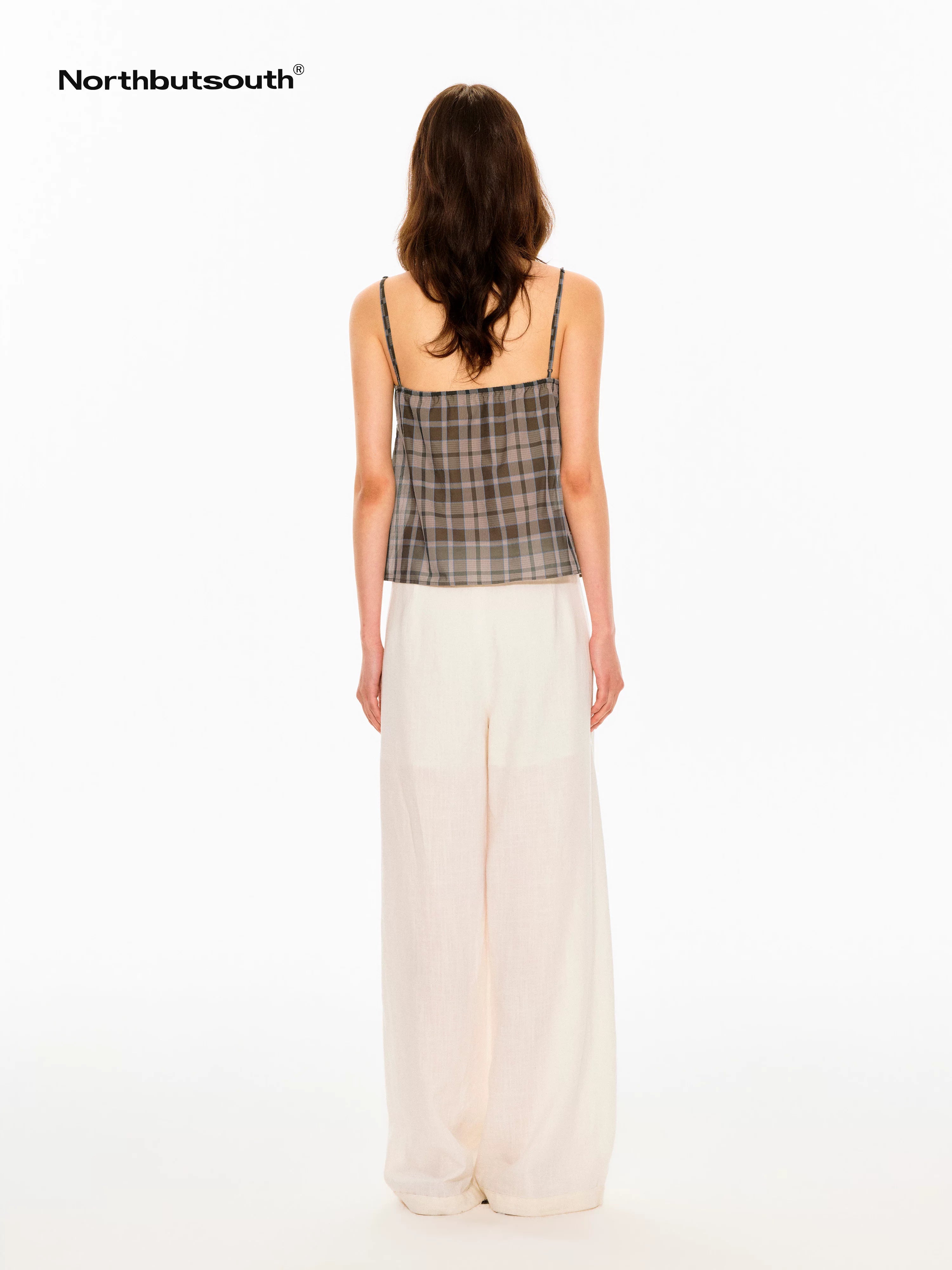 Vintage Plaid Textured Lace Up Drawstring Women&
