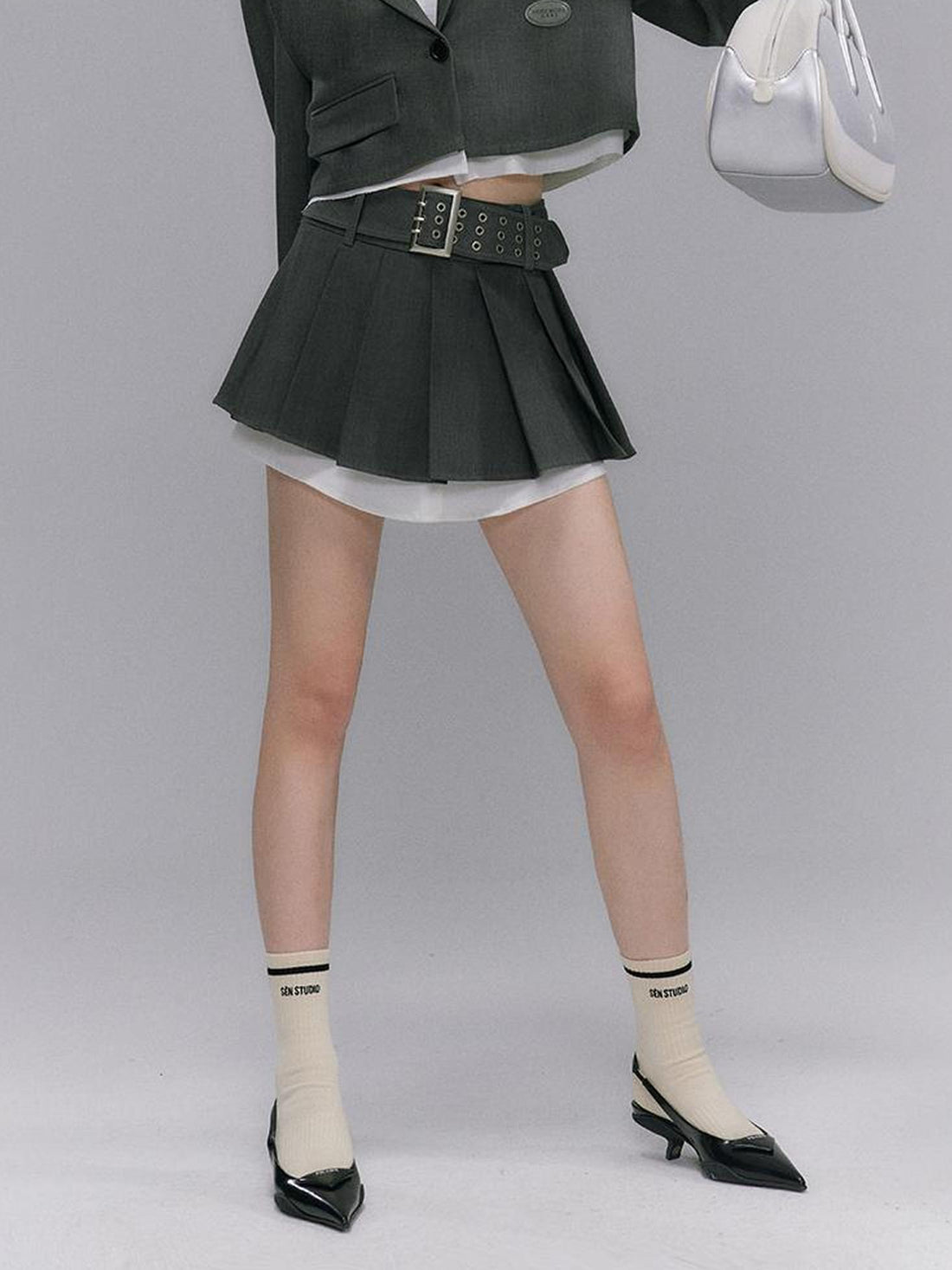 DIDDI MODA Vintage Pleated A Line Skirt With Shirt Hem