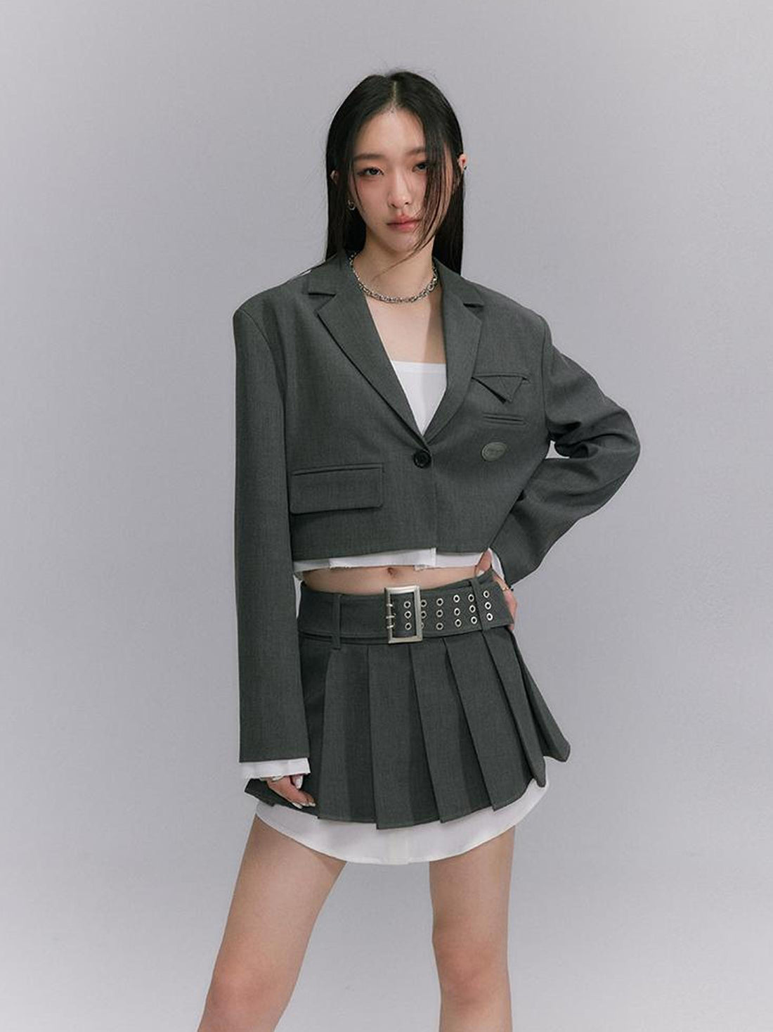 DIDDI MODA Vintage Pleated A Line Skirt With Shirt Hem