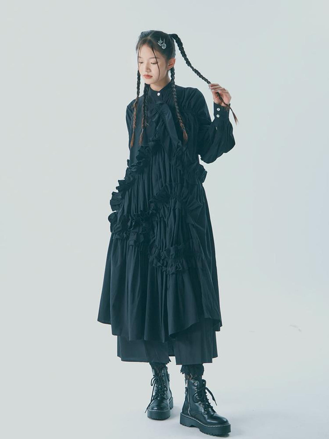 Sweet Mi Vintage Pleated Cotton Shirt Gown Set