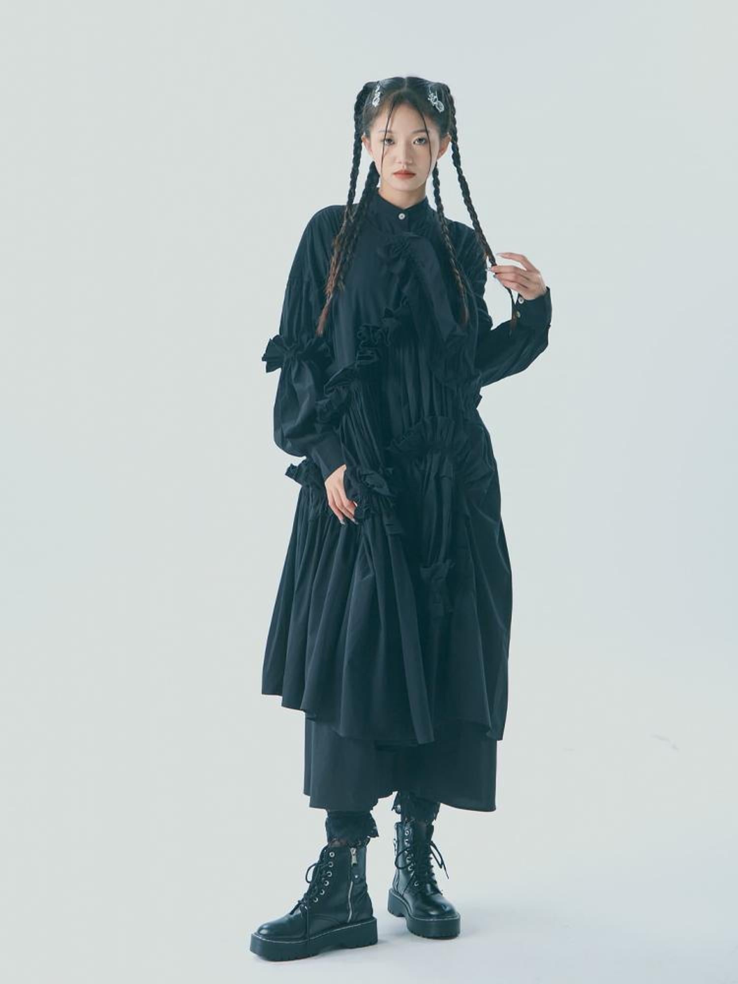 Sweet Mi Vintage Pleated Cotton Shirt Gown Set