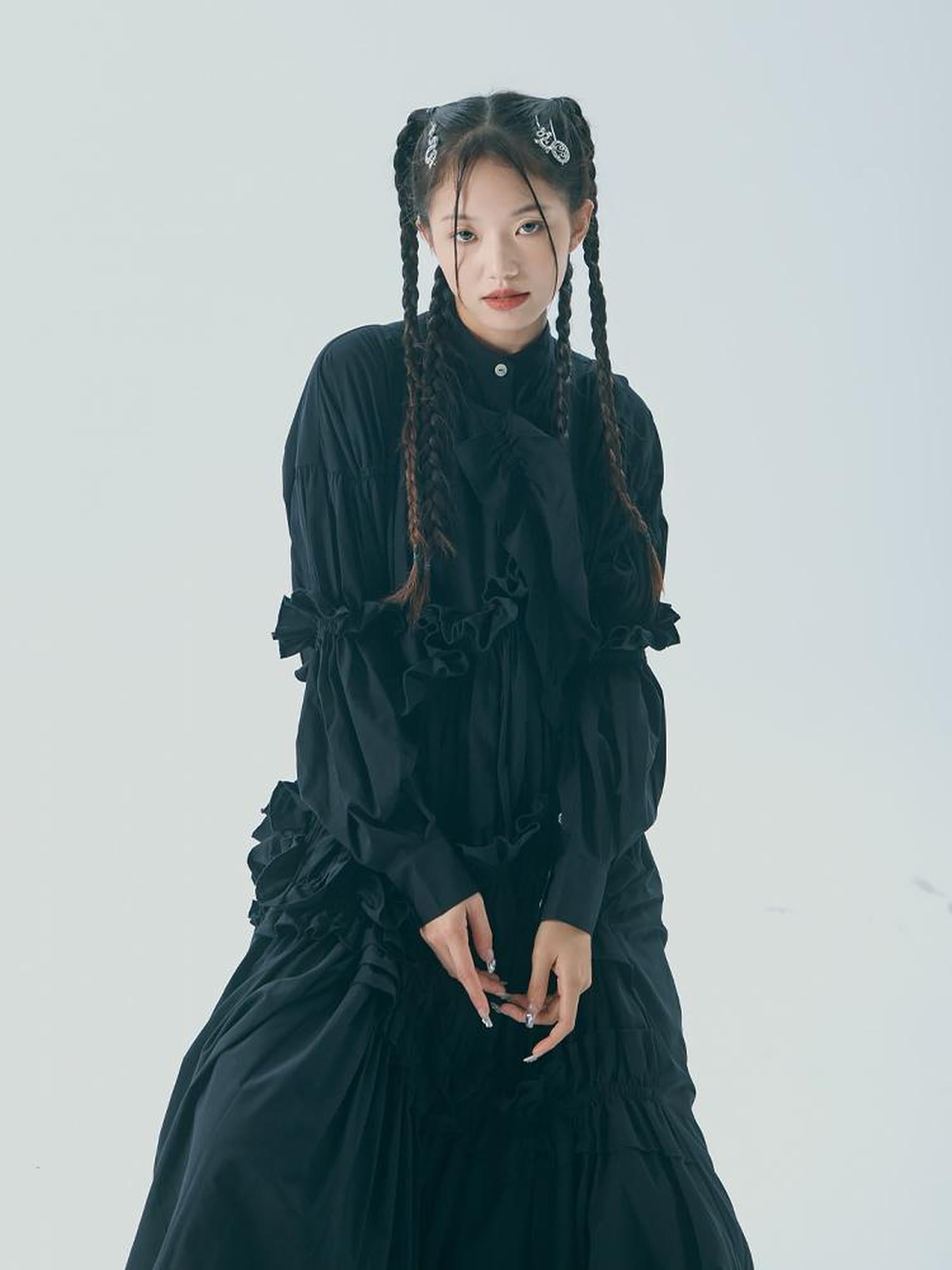 Sweet Mi Vintage Pleated Cotton Shirt Gown Set