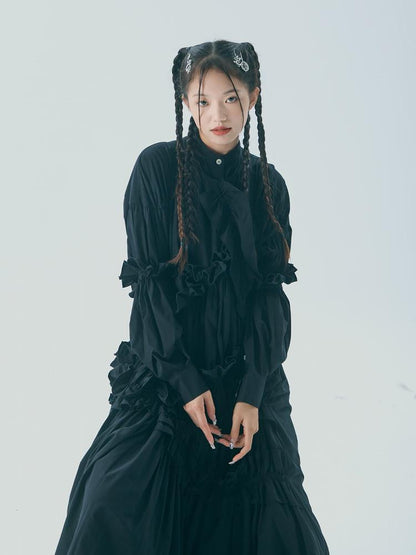 Sweet Mi Vintage Pleated Cotton Shirt Gown Set